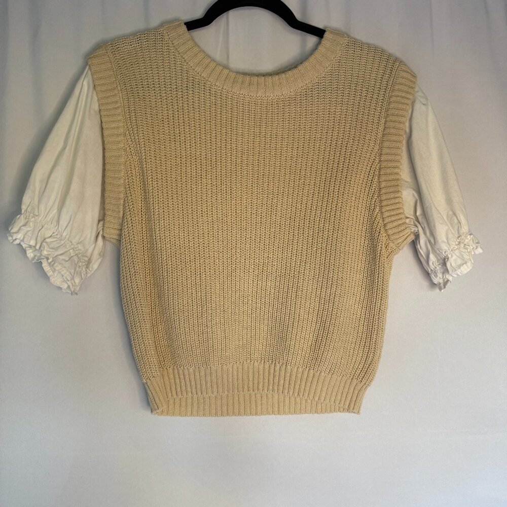 IN FEBRUARY women's sweater top Knit with blouse sleeve cream Small - 421